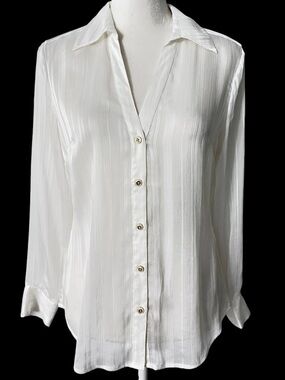 NWOT Cache Ivory Textured Button-Down Blouse